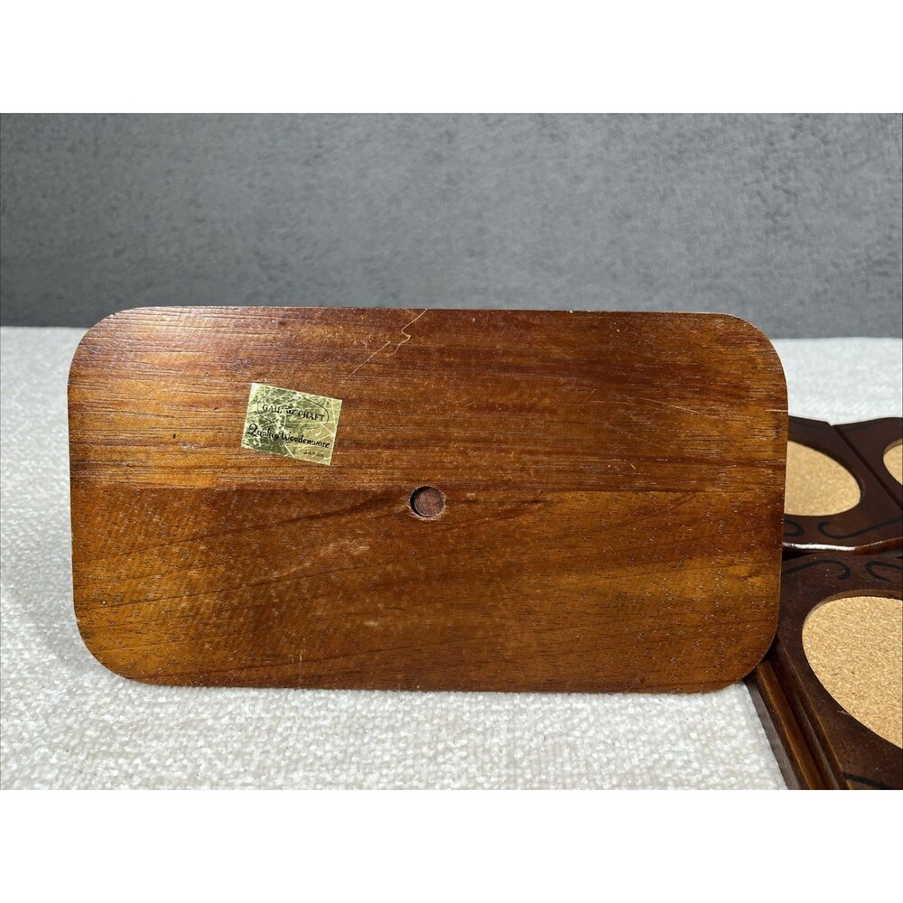Vintage Japan 1950s Wooden 8 Coaster Set Stand Gail Craft Rare MCM Moody Barware - Picture 9 of 9